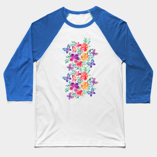 Summer Blooms & Butterflies on cream Baseball T-Shirt by micklyn